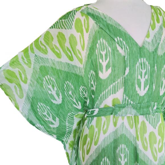 J. McLaughlin Libre Silk Caftan Maxi Dress Size M/L Resort Green Flowy Boho Chic - Picture 3 of 11